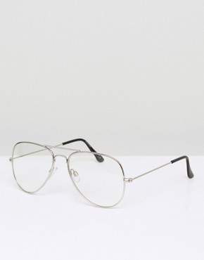 clear Asos Design ASOS DESIGN aviator glasses with lens in silver