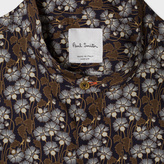 Thumbnail for your product : Paul Smith Men's Blue And Khaki 'Muted Floral' Print Band-Collar Shirt