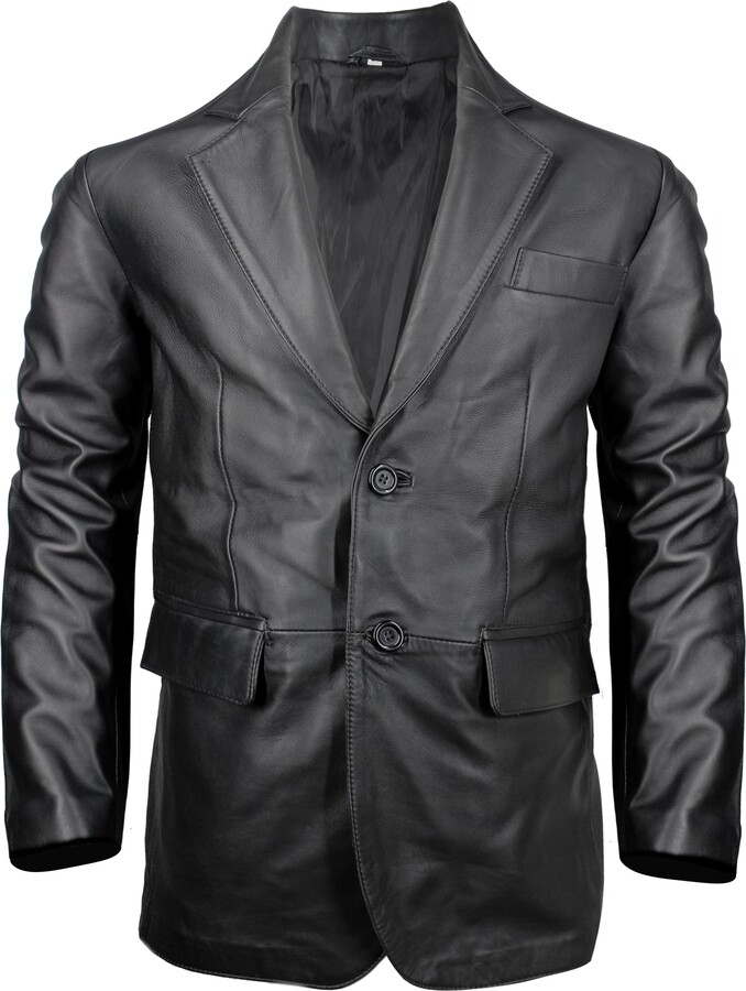 LUSH HIDES Leather Blazer for Men Lambskin Leather Coat Black Leather