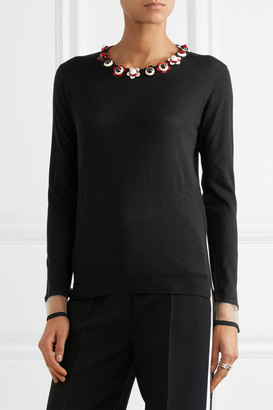 Fendi Embellished Cashmere And Silk-blend Sweater - Black