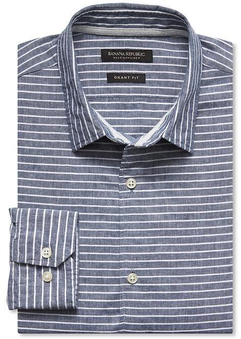 Banana Republic Grant-Fit Stripe Cotton Linen Shirt - ShopStyle