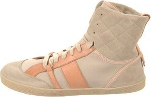Chloé Vintage High Top Sneakers Neutrals Suede Colorblock Pattern Round-Toes with Leather Trim Embellishment Lace-Up Closure at Uppers Designer