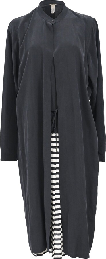 Striped Layered Midi Dress in Black Silk