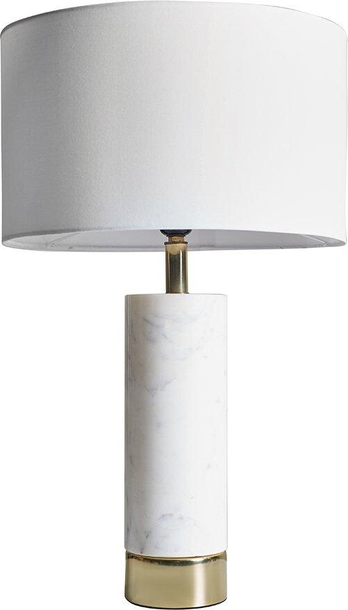 ValueLights Modern White Marble And Brass Cylinder Table Lamp With