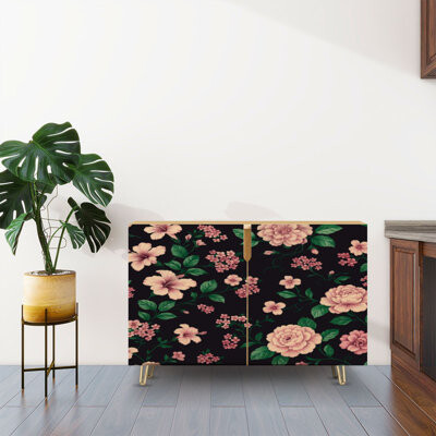 Dakota Fields Sideboard Buffet Cabinet with Storage watercolor flower texture with 2 Doors for Living Room and Kitchen