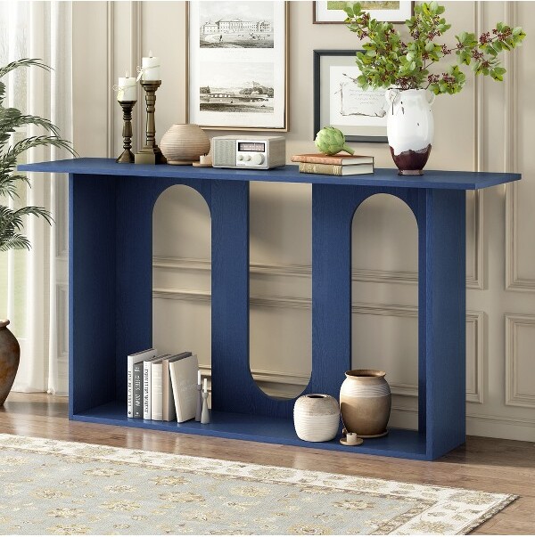 TIRAMISUBESTModernCurvedDesignAshVeneerConsoleTablewithBottomShelfSofaTableEntrywayTableforHallwayLivingRoomFoyerCorridor