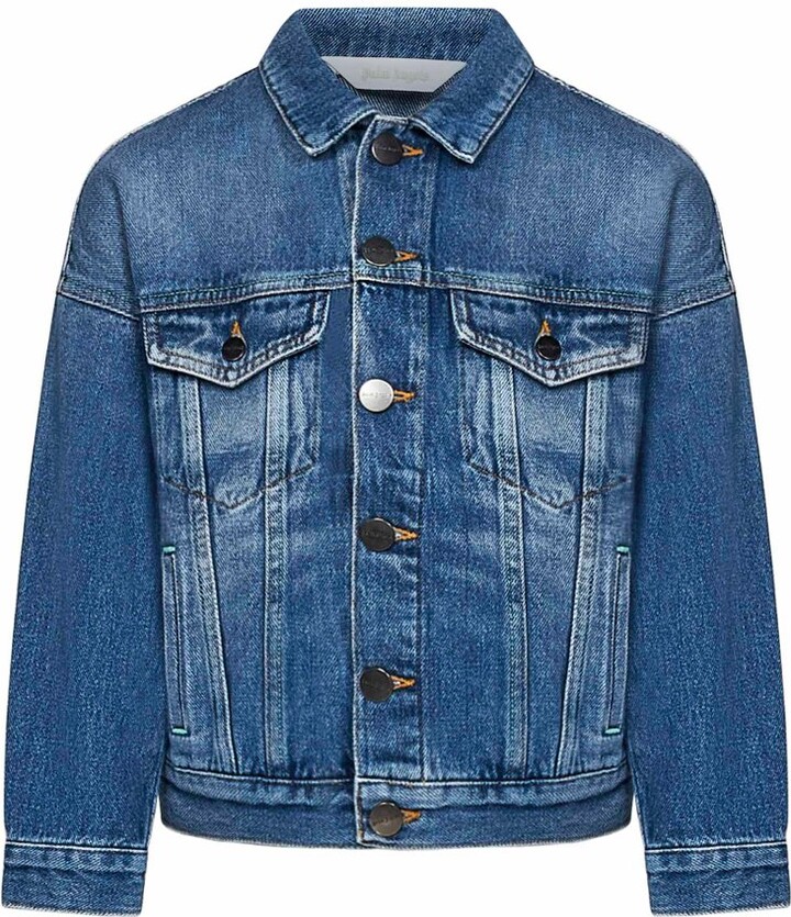 Palm Angels Kids Logo Printed Buttoned Denim Jacket