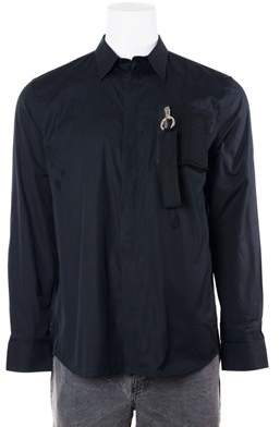 Givenchy Men's Black Cotton Button Down W/ Zip Detail.