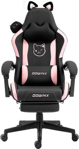 Dowinx Cute Cat-Ear Gaming Chair with Massaging Lumbar Support, Ergonomic Computer Gaming Chair for Girl and Adults, Reclining Comfort Game Chair...