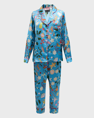 Karen Mabon Cropped Holiday-Print Satin Pajama Set