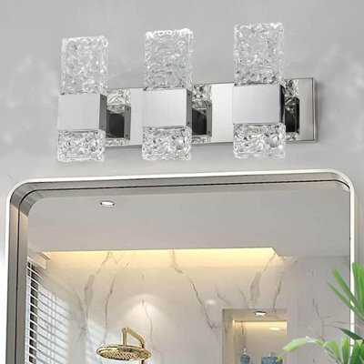 LED Bathroom Vanity Light Fixtures Chrome Stainless Steel 3 Light Wall Sconces Lighting Fuxture Over Mirror 21.5Inch 30W LED Crystal Wall Light Cool W