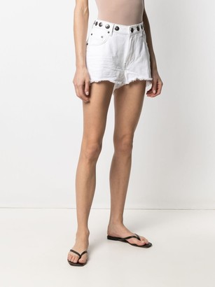 One Teaspoon Frayed-Edge Studded Denim Shorts