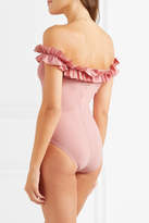 Thumbnail for your product : Karla Colletto Mondria Off-the-shoulder Ruffled Swimsuit - Blush