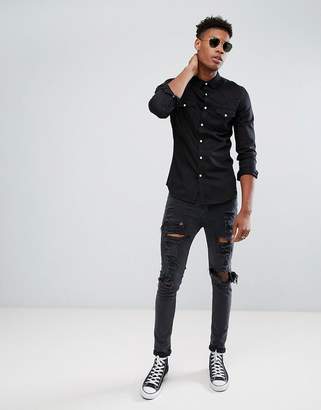 ASOS Design Tall Skinny Denim Western Shirt In Black