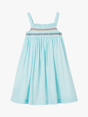 Boden Kids' Parrot Applique Ticking Stripe Sun Dress, Blue