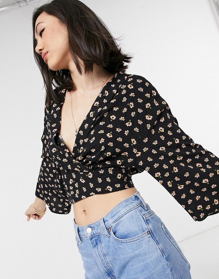 asos black wrap top