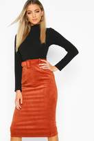 Thumbnail for your product : boohoo Self Fabric Belted Cord Midi Skirt