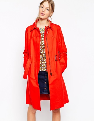 See by Chloe Trench Coat with Belted Waist - Red