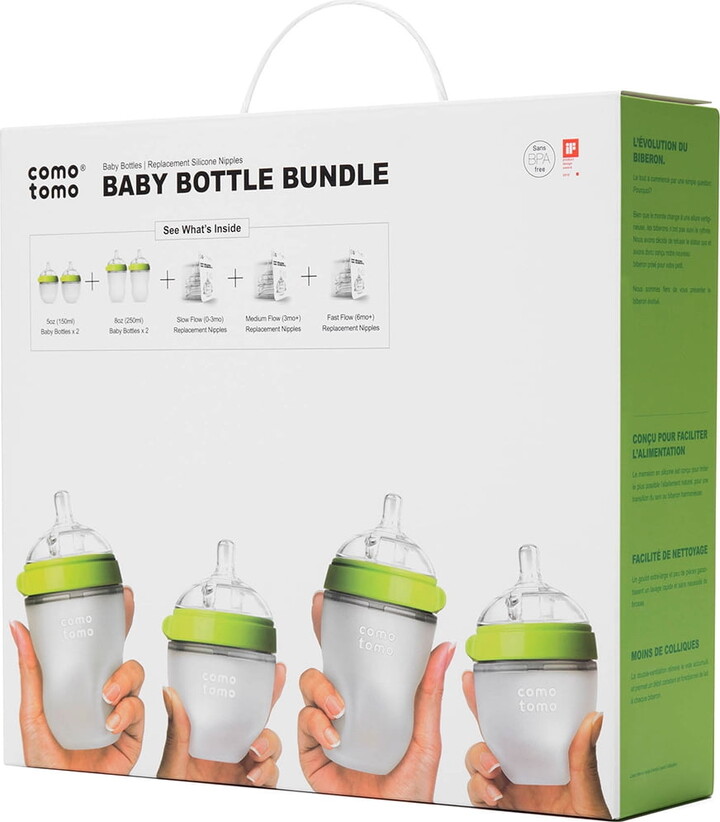 Comotomo Baby Bottle Bundle, Green, (7 Piece Set)