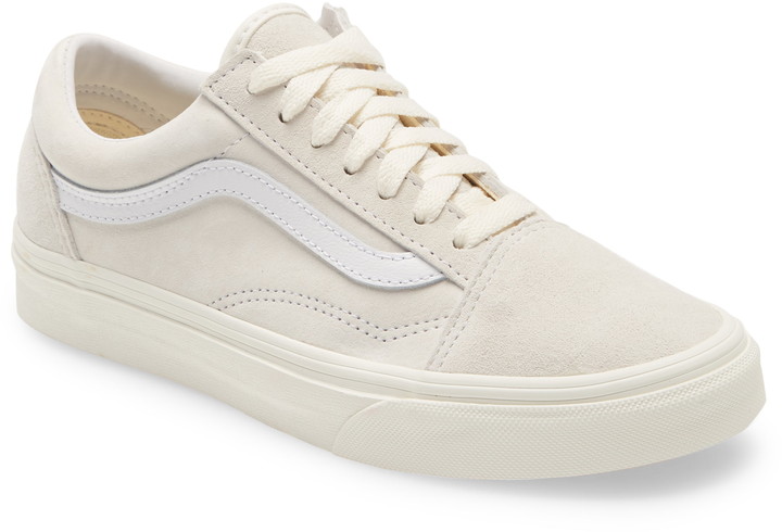 white leather vans with black stripe