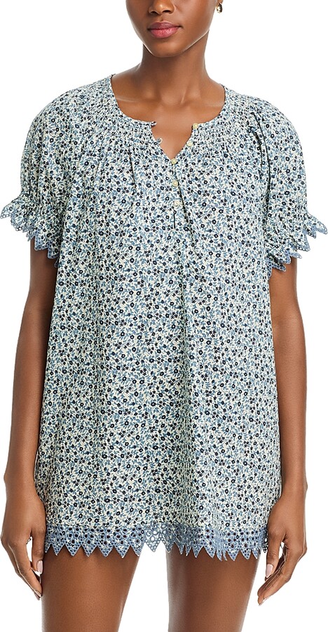 The Great The Smocked Eyelet Mini Dress