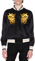 Thumbnail for your product : Alexander McQueen Embroidered Skulls Silk Varsity Jacket, Black