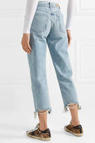 Thumbnail for your product : GRLFRND Helena Distressed High-rise Straight-leg Jeans - Light denim