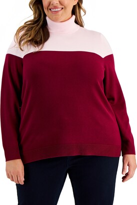 Karen Scott Plus Size Colorblock Turtleneck Sweater, Created for Macy's