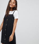Thumbnail for your product : ASOS Tall DESIGN Tall denim button through slip dress in black with tortoiseshell buttons