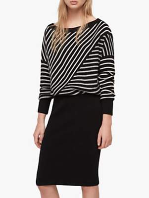 AllSaints Vani Knitted Dress, Black/Chalk White