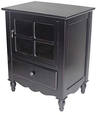 Heather Ann Creations W191087-BLK The Vivian Collection Contemporary Living Room Wooden Door Single Drawer Accent Cabinet with 4-Paned Glass Inserts