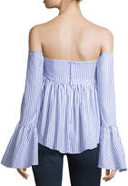 Thumbnail for your product : Caroline Constas Max Off-the-Shoulder Bell-Sleeve Striped Poplin Top