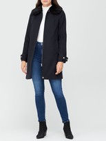 Thumbnail for your product : Very Zip Faux Fur Collar Coat Navy