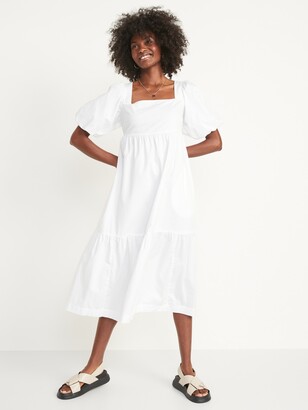 Old Navy Fit & Flare Puff-Sleeve Cotton-Poplin Smocked All-Day