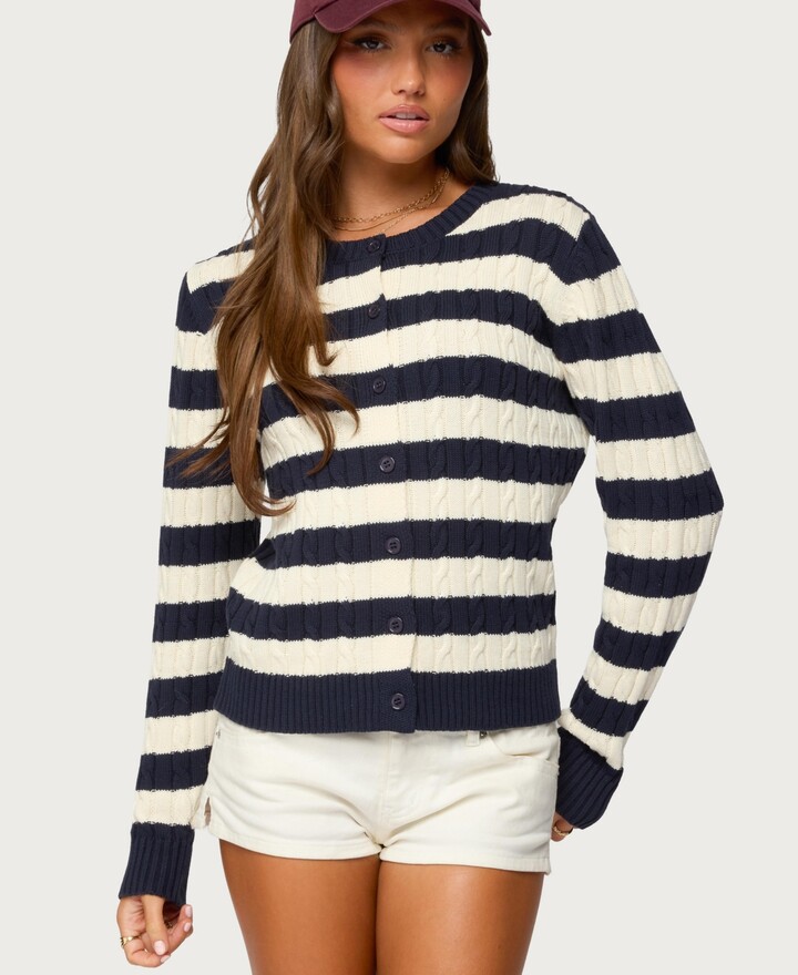 Edikted Women's Mildred Striped Cable Knit Cardigan