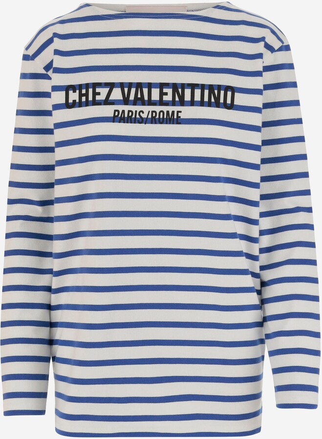 Valentino Garavani Long Sleeve Cotton Long Sleeve Shirt With Striped Pattern