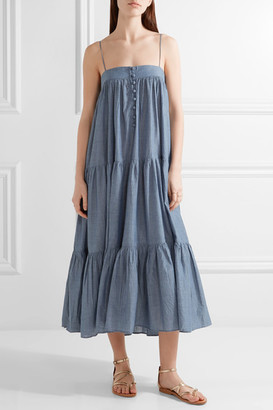 Apiece Apart Tangiers Tiered Cotton-chambray Midi Dress - Blue