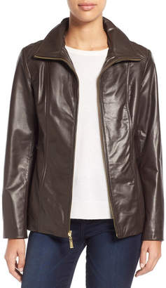 Ellen Tracy Stand Collar Leather Jacket