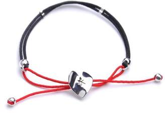 Adara Silver Diamond Cut Heart and Red/Black Cord Bracelet