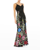 Thumbnail for your product : Mac Duggal Floral Beaded V-Neck Column Gown