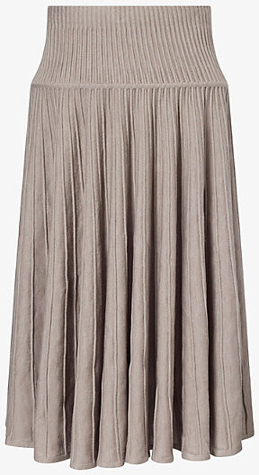 Alaia Womens Beige Chine Crinoline Ribbed Wool-Blend Midi Skirt 12