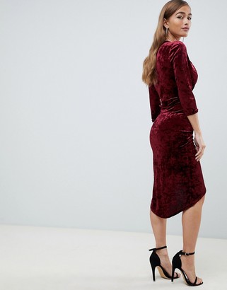 TFNC Petite velvet midi wrap dress in burgundy