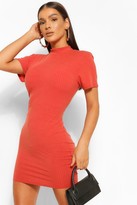 Thumbnail for your product : boohoo Soft Rib Shoulder Pad High Neck Mini Dress