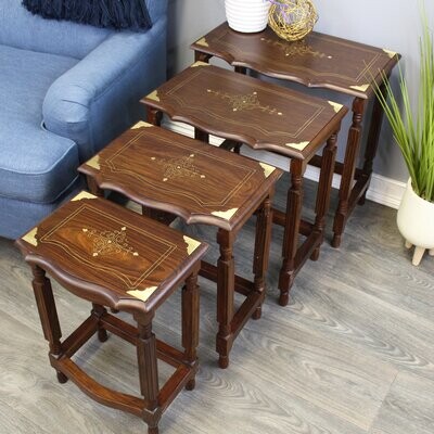Kanpar Rosewood Furniture Rustic Chunky Natural Nest of 3 Tables Nested Tables