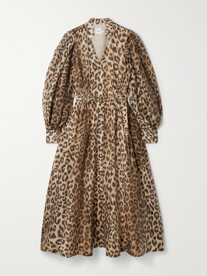 Aje Isabella Belted Leopard-print Tencel™ Lyocell-blend Midi Shirt Dress - Animal print