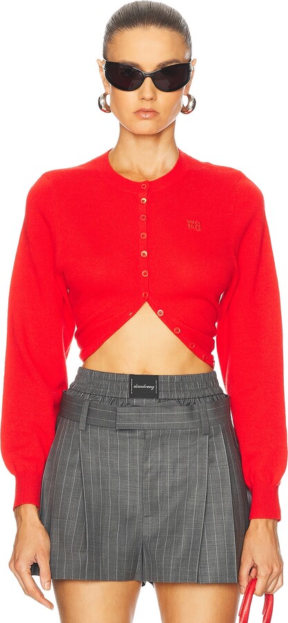 Alexander Wang Split Hem Long Sleeve Cardigan in Red