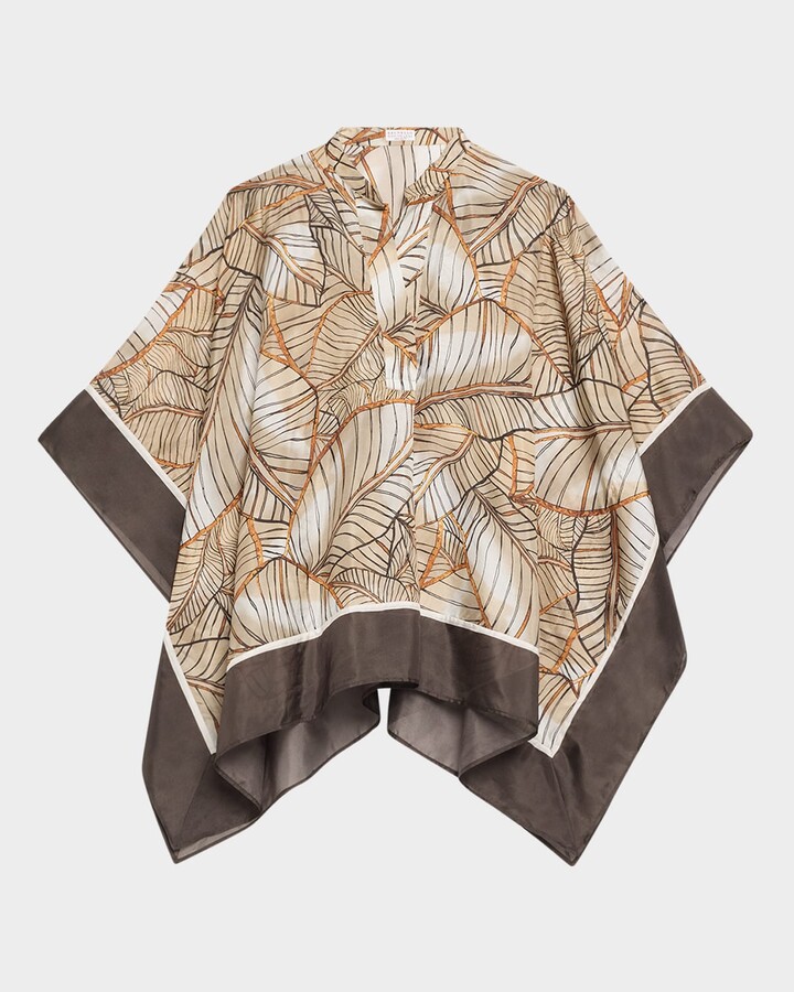 Brunello Cucinelli Papyrus Print Ponge Silk Poncho