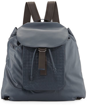 Bottega Veneta Woven Leather Backpack, Navy Blue