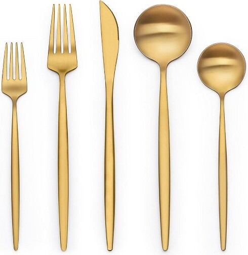 Itopfox40-PieceGoldFlatwareSetfor8StainlessSteelCutlerySetwithForksKnivesSpoonsElegantSatinFinishforHomeKitchenRestaurant