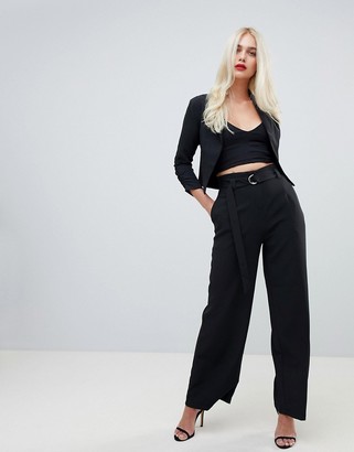 Outrageous Fortune wide leg paper bag waist pant in black